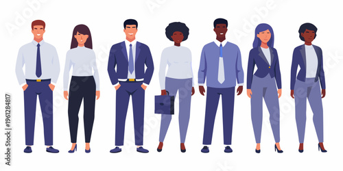 Diverse group of professionals standing in a row facing forward