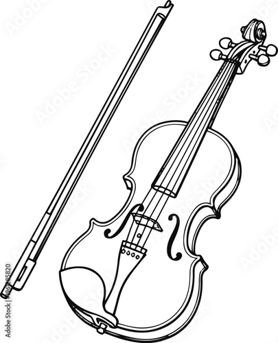 Violin and Bow Line Art – Traditional Music Instrument Line Art
