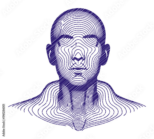 Abstract portrait of a human head rendered in swirling contour lines, suggesting complexity and thought.