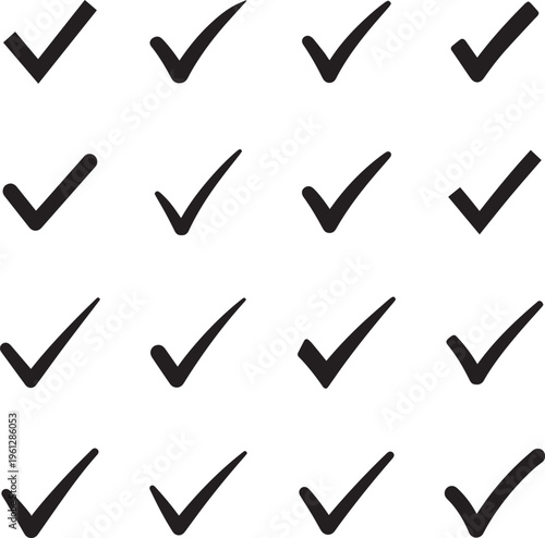 A grid of 16 black checkmarks on a white background