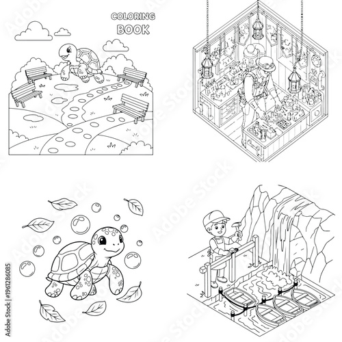 Charming cartoon saturn planet with ring and scooter outline with coloring page with solar system