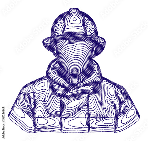 Stylized illustration of a firefighter in protective gear, conveying strength and resilience.