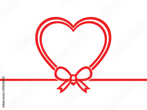 Red heart shape with bow and line on for valentines day or love concept