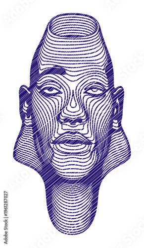 Abstract portrait of a person with distorted facial features rendered in flowing lines, conveying a sense of introspection and uniqueness.