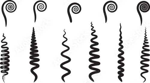 Black spiral shapes on white background swirls