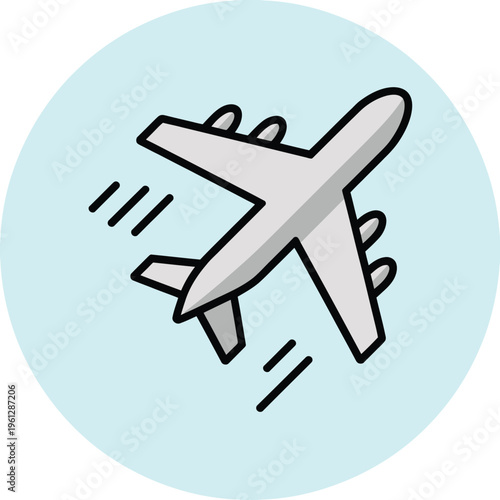 airplane vector icon, minimalist aircraft symbol in clean line art design, travel and aviation motif for logo branding transport illustration and digital graphic projects.