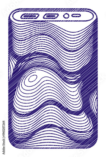 Stylized portable power bank with abstract wavy design and charging ports