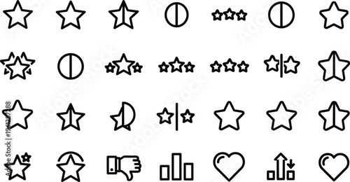 star rating set icons Customer Feedback Evaluation Line Icon  ranking, evaluation, quality, score, favorite, bookmark, like, heart, thumb, 
