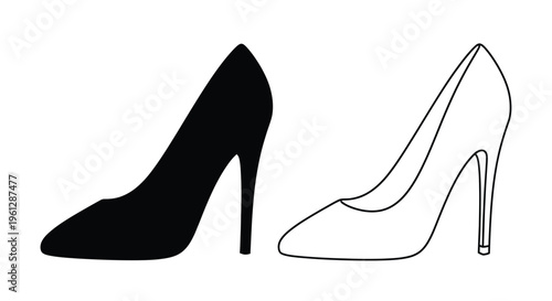 Two high heeled shoes one solid one outlined a striking silhouette