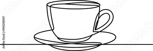 A simple line drawing of a cup and saucer on a table
