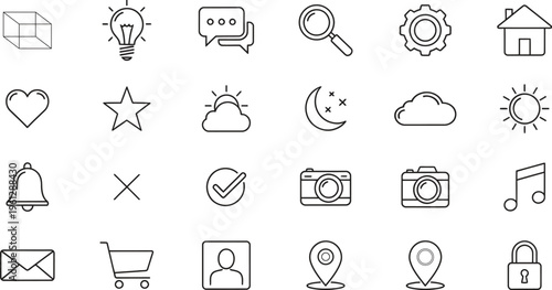 Collection of 25 line icons for various concepts and objects