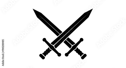 Crossed swords in black silhouette on white background