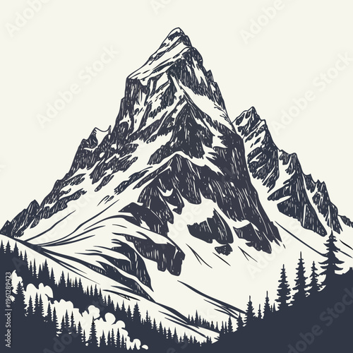 A large snow covered mountain with trees