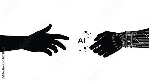 human hand reaching robotic hand with AI technology