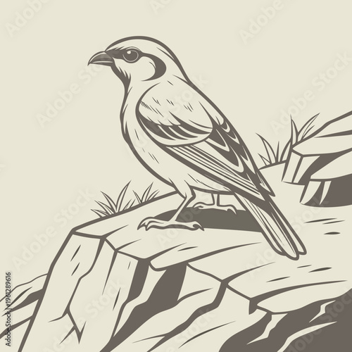 A bird perched on a rocky cliff