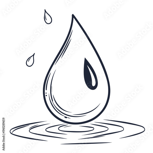 A large water drop with two small drops above it