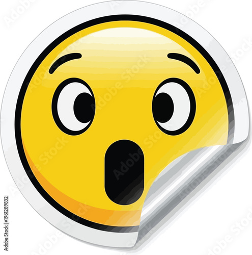 Sticker design showing a shocked or surprised yellow emoji face peeling back from a white.