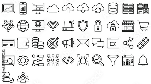 Set of 50 Outline Web and Technology Vector Icons