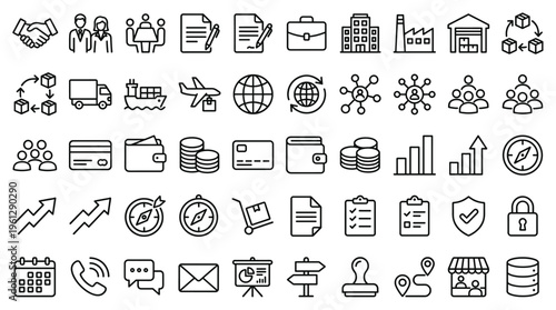 Set of 50 Business and Logistics Line Icons Vector
