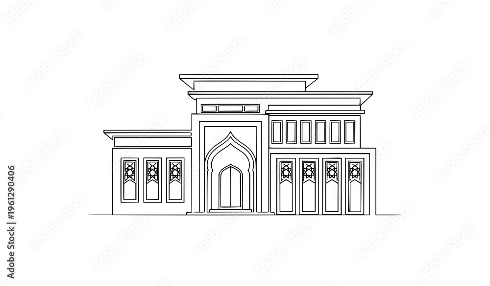 Fototapeta premium Minimal One Line Islamic Residential House Outline Logo Vector Illustration