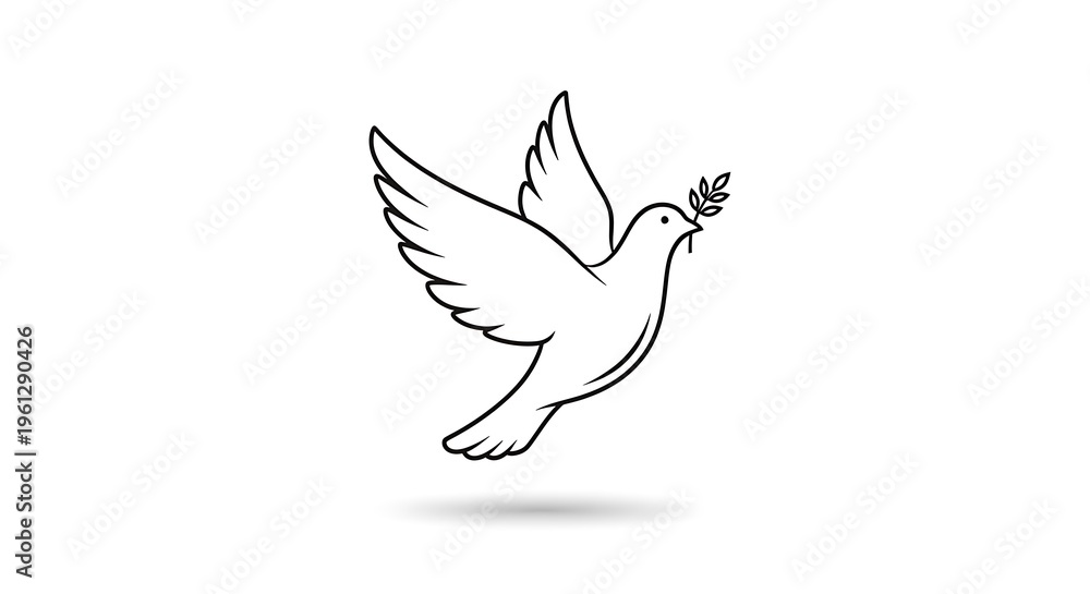 Fototapeta premium A white dove flies with an olive branch