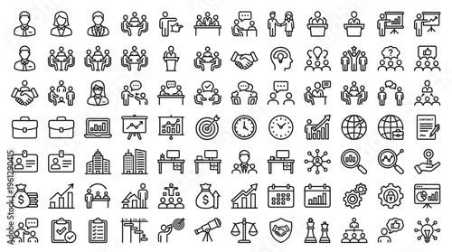 Set of 100 Business and Office Line Icons Vector