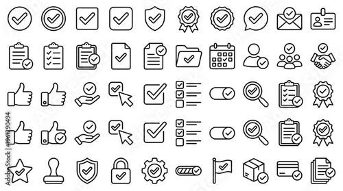 Set of 50 Outline Checkmark Success Icons Vector