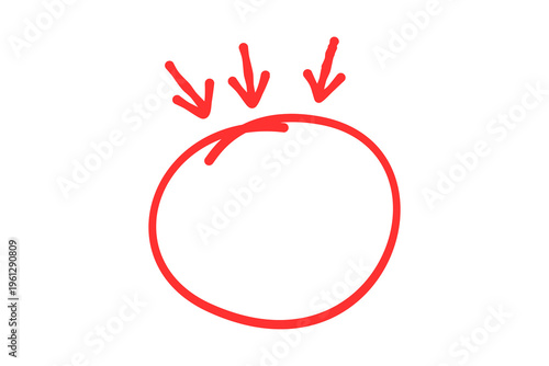 A red circle with three arrows pointing to a small gap