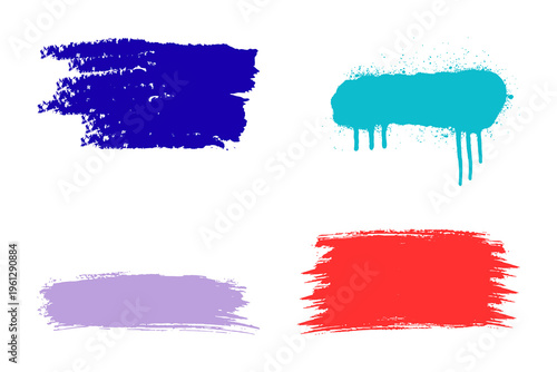 Four colorful brush strokes in different hues