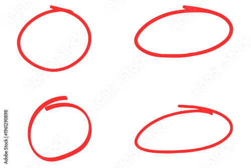 Four red hand drawn ellipses with arrow pointers