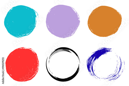A set of colorful circles on a white background