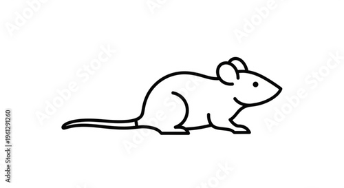 A cute line drawing of a mouse standing on its hind legs looking right simple black outline on white background