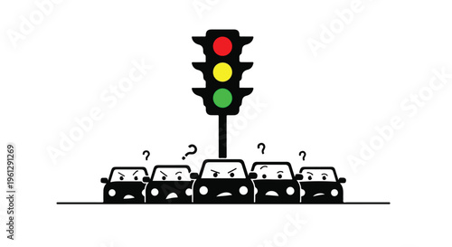 cars waiting at traffic light confusion