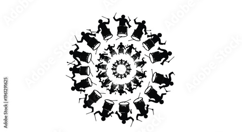 black silhouette mandala with dancing people