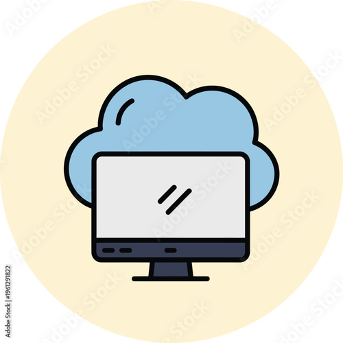 cloud computing vector icon, minimalist cloud symbol with network nodes in clean line art design, technology and digital data motif for logo branding software and IT illustration projects.