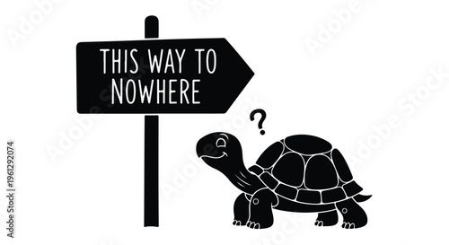 turtle looking at signpost with nowhere direction