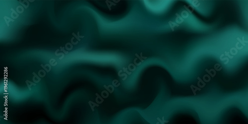 Green drapery silk fabric luxury background. Wavy abstract satin cloth vector texture pattern. Smooth shiny drape material curtain. Elegant velvet curve motion image realistic horizontal design.