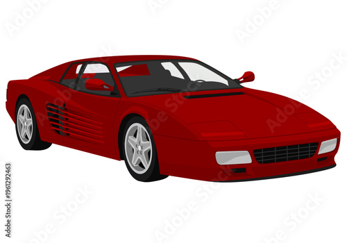 Red Vintage Exotic Coupe Vehicle Vector Illustration Isolated, Iconic Red Exotic Sports Car with Side Air Intakes