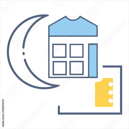 Travel booking icon with calendar moon and ticket for vacation plan