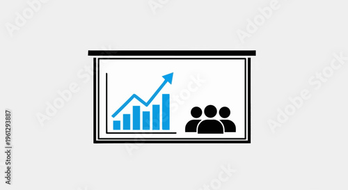 Modern 3d blue business graph icon showing a financial bar chart with a growth arrow symbol for web design and market data success