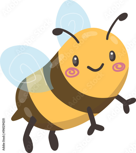 Cute smiling bee cartoon vector illustration isolated on white background. Perfect for kids design, nursery decor, greeting cards, stickers, invitations and spring or summer projects.