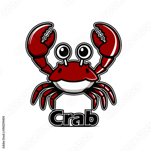 Cute Red Crab Cartoon Mascot Vector Illustration, Isolated on White