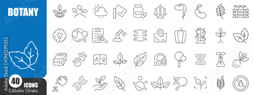 Botany and Nature Line Icons Mega Set , Plants, Ecology, Agriculture and Science Outline Vector Collection