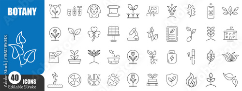Botany and Nature Line Icons Mega Set , Plants, Ecology, Agriculture and Science Outline Vector Collection