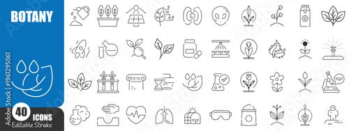 Botany and Nature Line Icons Mega Set , Plants, Ecology, Agriculture and Science Outline Vector Collection