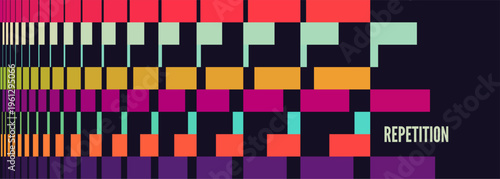 Geometric art. The design conveys a sense of movement and structure. The pattern is horizontally zoomed in perspective. Technological style. Vector for brochure, poster, cover, presentation or banner.