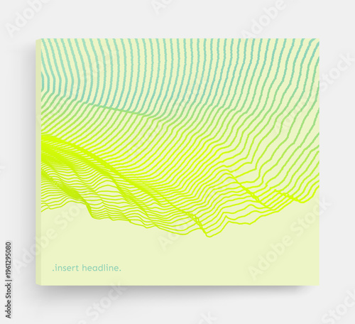 Dynamic emitted particles. 3D grid surface. Abstract background. Cover design template. Big data. Illustration for brochure, poster, presentation, flyer or banner.