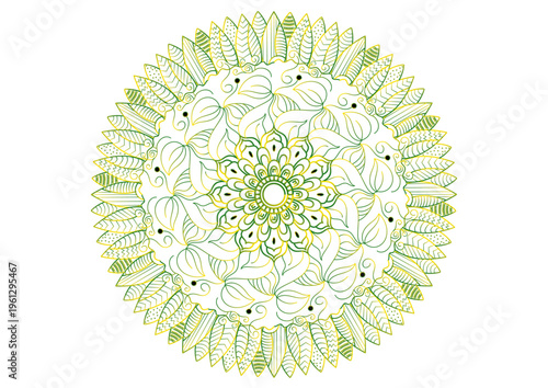 Green Yellow Boho Mandala Circle Line Art Floral Geometric Hindu Buddhist Traditional Saree Kurta Salwar Pattern