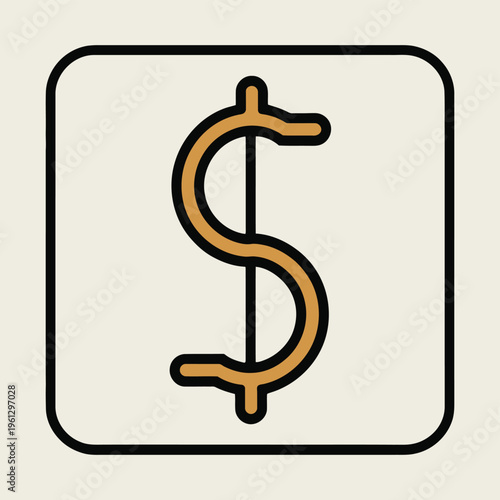 dollar symbol vector icon, minimalist currency symbol in clean line art design, finance and money motif for logo branding banking illustration and digital graphic projects.
