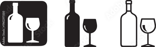 Wine bottle glass icon celebration drink symbol.
